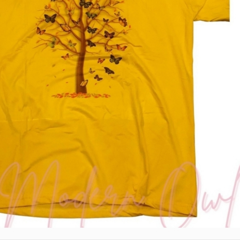 Vibrant Yellow Short Sleeve Tee with Nature-Inspired Print Women's NWT
